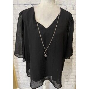 NWT JM Collection Black Sheer Overlay Short Sleeve Chiffon Blouse Plus Size 2X